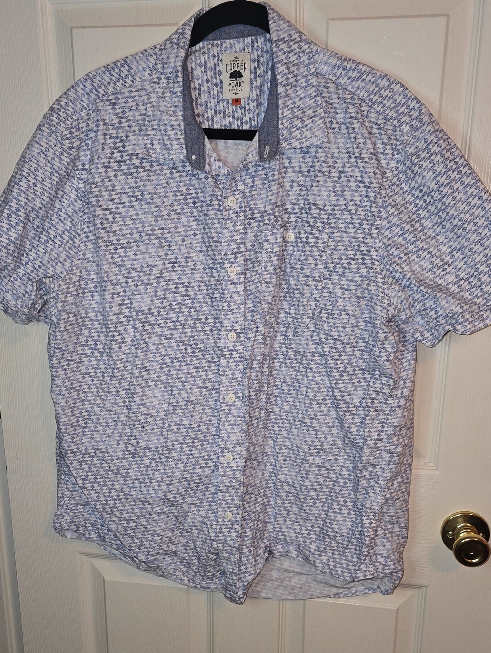 Light Blue Short-Sleeve Patterned Button-Down Shirt